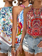 Printed Notched Neck Sleeveless Tank Top  3PC Set
