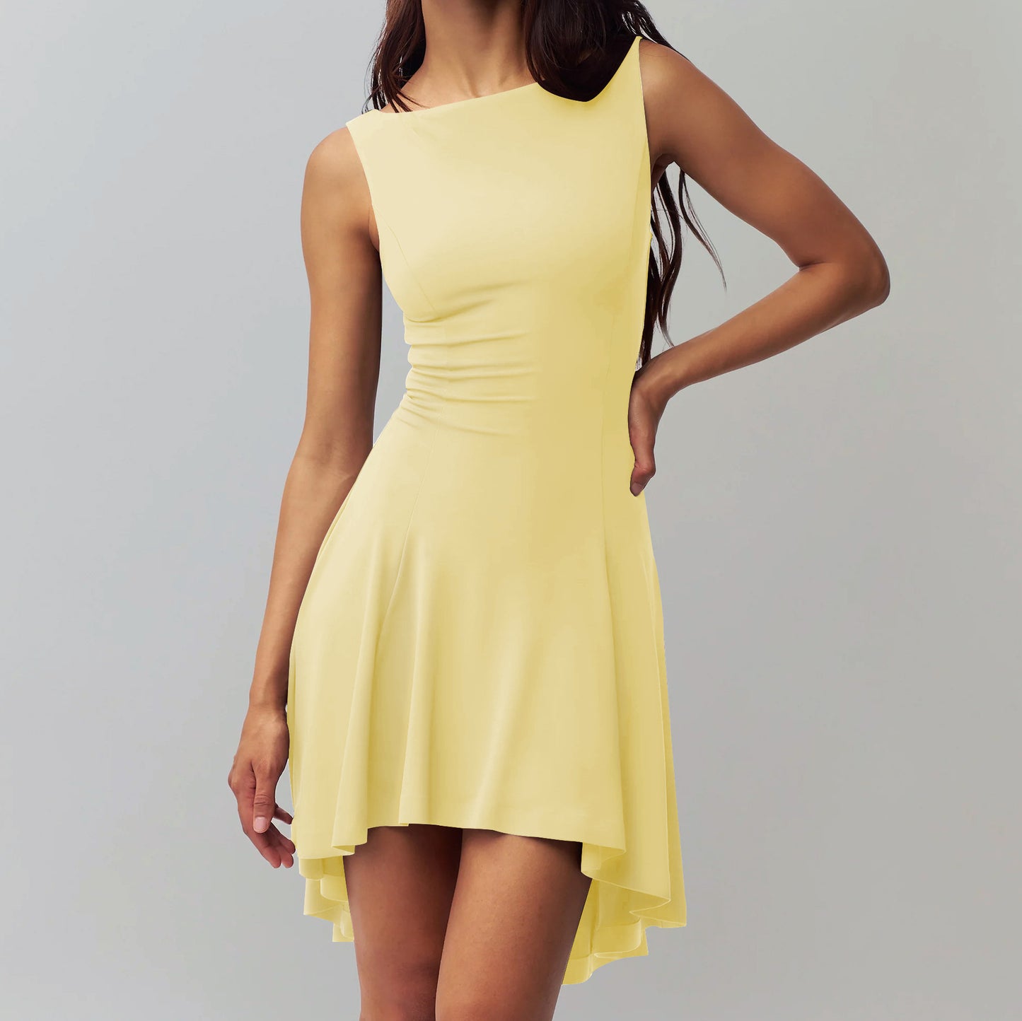 Sleeveless Sexy Hot Girl Off-neck Dress Waist Slimming Back