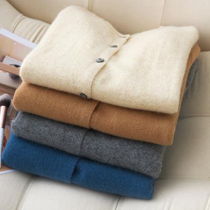 Knitted Pure Wool Round Neck Plain Sweater