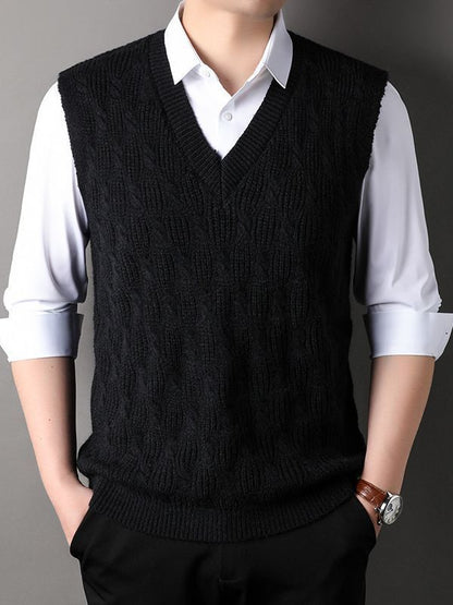 Woolen Vest Men's Twisted Loose Middle-aged Knitted Dad Vest Base Sleeveless Shirt Wholesale