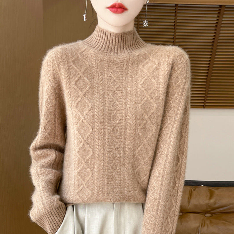 Women's Semi-High Neck Versatile Loose Knit Sweater Thickened Base Layer