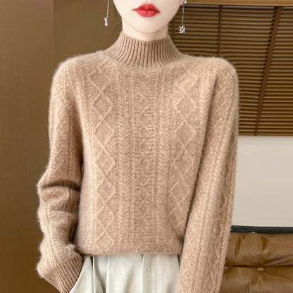 Women's Semi-High Neck Versatile Loose Knit Sweater Thickened Base Layer