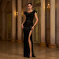 Sleeveless Round Neck Sequins Slim Fit Slit Evening Gown