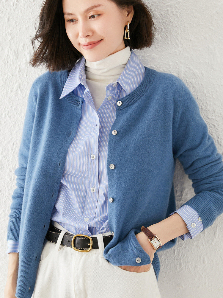 Knitted Pure Wool Round Neck Plain Sweater
