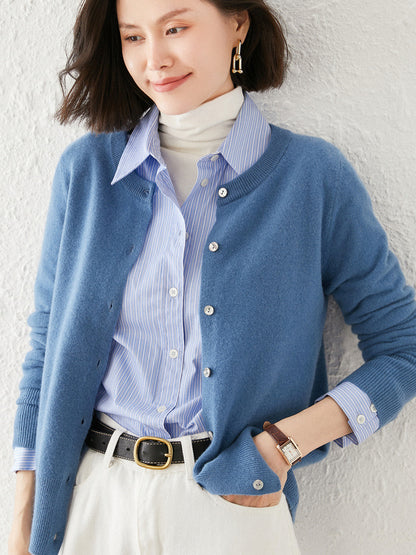 Knitted Pure Wool Round Neck Plain Sweater