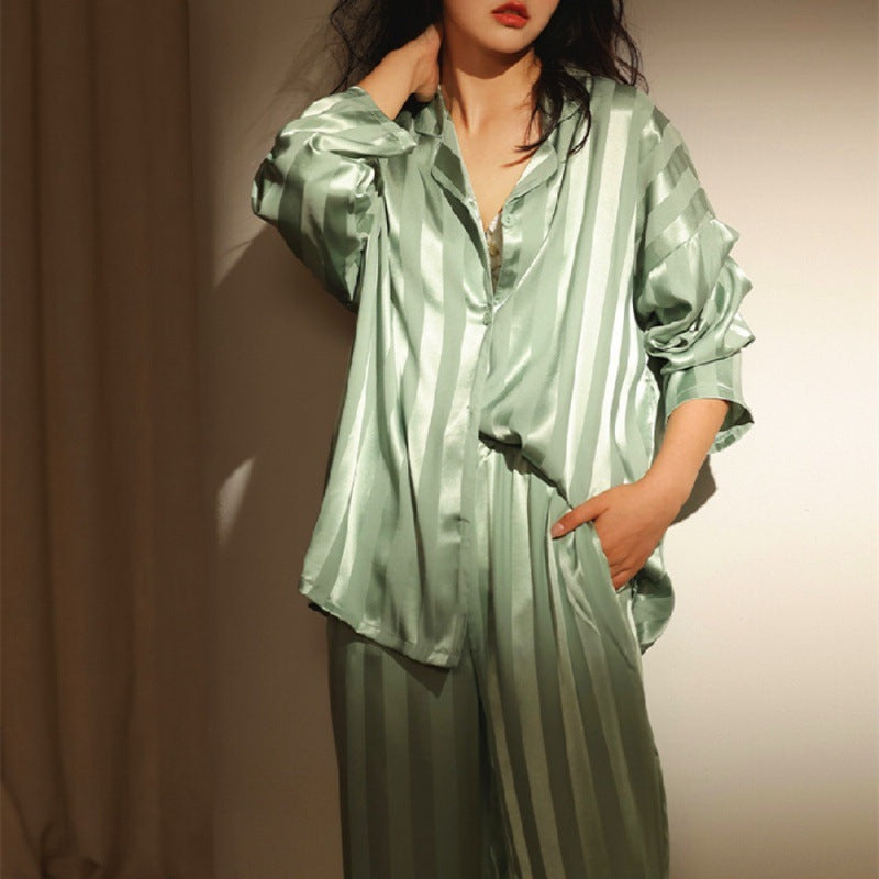 SpringAutumn Style Ice Silk Striped Jacquard Plus-size Homewear