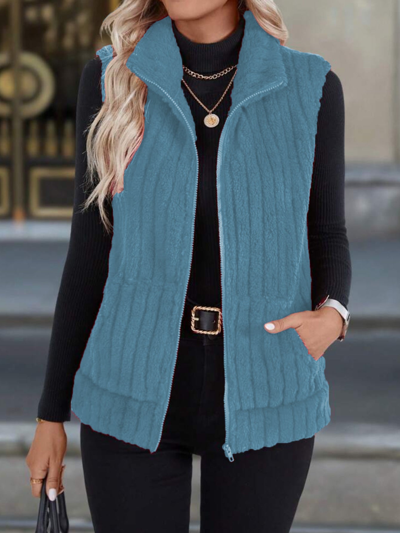 Women's Casual Versatile Lapel Zip Vest Top