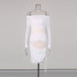 Off-shoulder Design Slim-fit Solid Color Dress