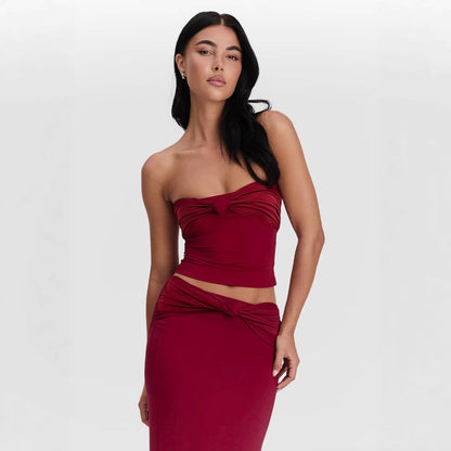 Women's Sexy Strapless Long Dress Slim Two-piece Set
