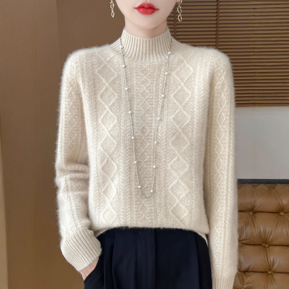 Women's Semi-High Neck Versatile Loose Knit Sweater Thickened Base Layer