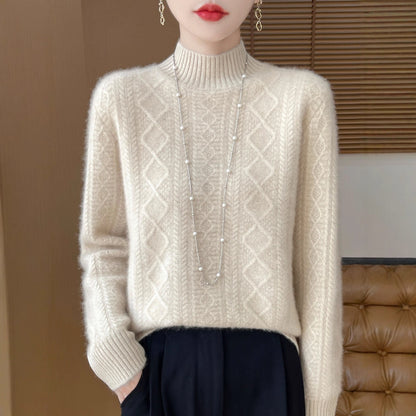 Women's Semi-High Neck Versatile Loose Knit Sweater Thickened Base Layer