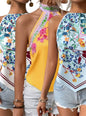 Printed Notched Neck Sleeveless Tank Top  3PC Set