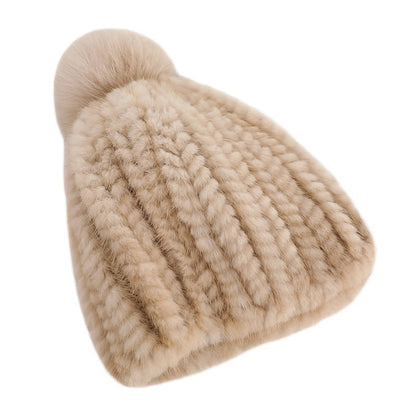 Ladies Mink Fur Hat Thickened Wool