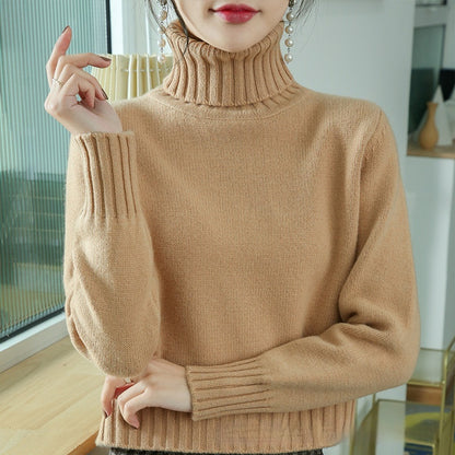 Women's High-neck Loose Slim-fit Lapel Wool Sweater Base Layer
