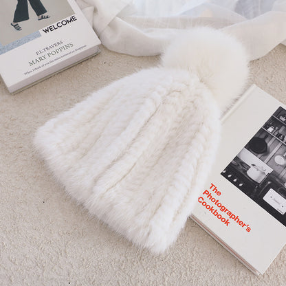 Ladies Mink Fur Hat Thickened Wool