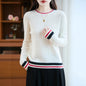 One-line Color-blocked Wool Sweater Women's Round Neck Trendy Design Loose