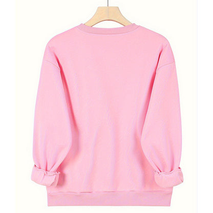 Women's Solid Color Casual Pullover Sweatshirt - Minimalist Round Neck Long Sleeve Top For Spring&Fall