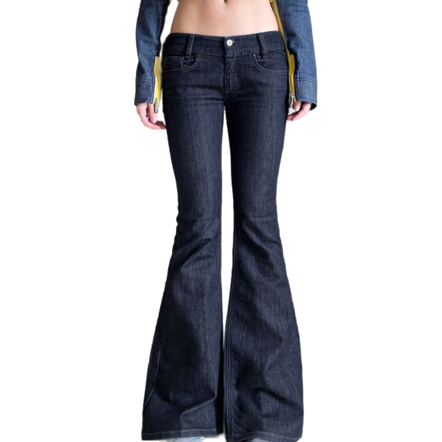 Retro Blue Low Waist Cropped Sexy Jeans Simple Style Casual Women
