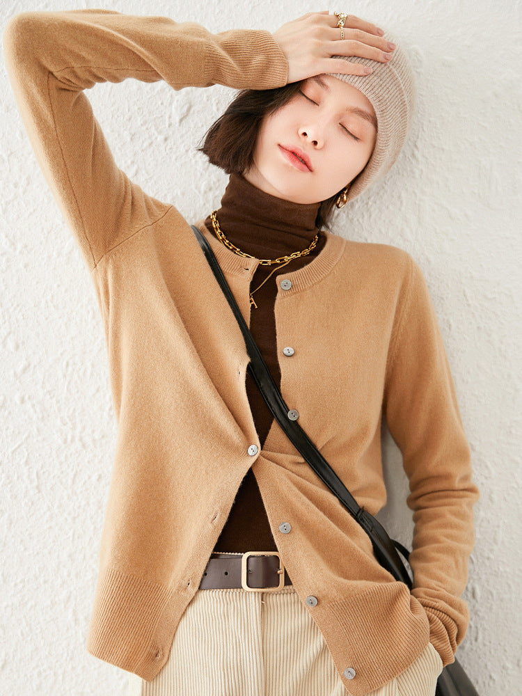 Knitted Pure Wool Round Neck Plain Sweater