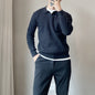 Lightly Mature Spring And Autumn Stripes Lapel Boys Texture Loose Elastic Knitted Sweater