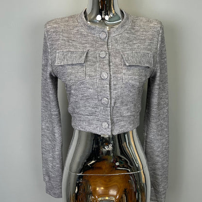 Women's Fashion Long Sleeve Knit Crop Top