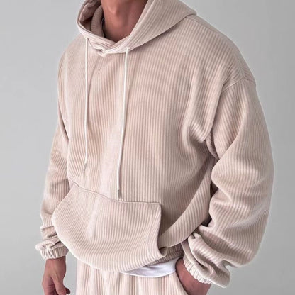 Men's Leisure Corduroy Solid Color Hooded Big Pocket Sweatshirt