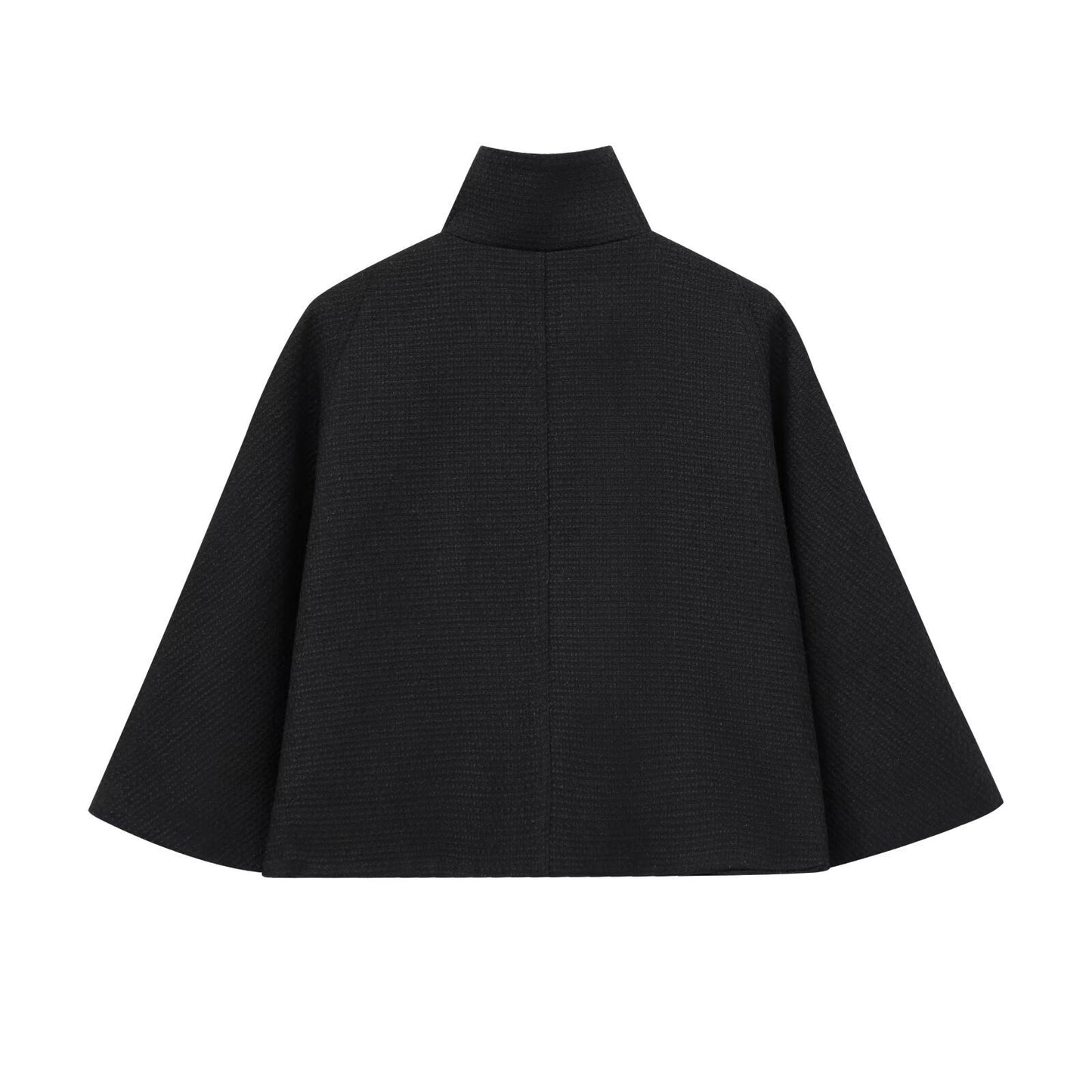 French Design Blended Stand Collar Cape Coat