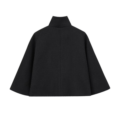 French Design Blended Stand Collar Cape Coat