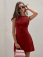 Women's Solid Color Temperament Breasted Sleeveless Dress