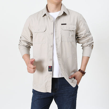 Four Seasons Long Sleeve Shirt Men's Thin Casual Plus Size