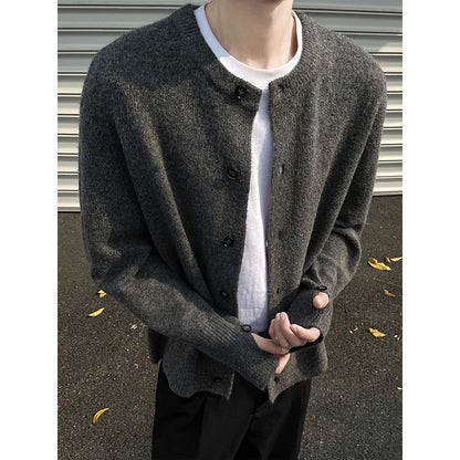 Creamy-white Breasted Knitted Cardigan For Men