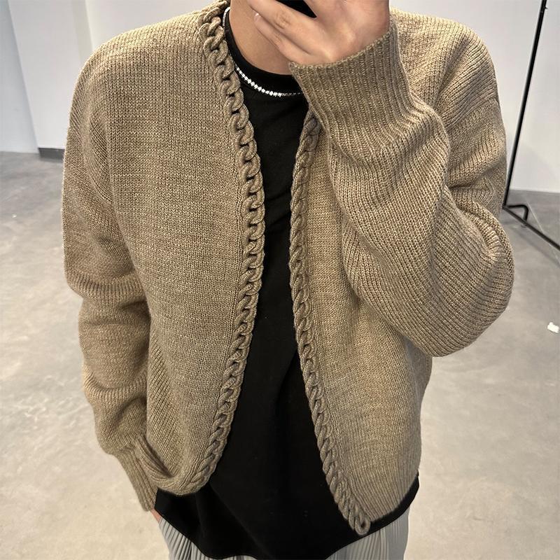 Heavy Handmade Wool Cardigan With Collar Wide Coat