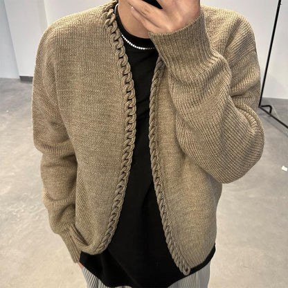 Heavy Handmade Wool Cardigan With Collar Wide Coat
