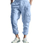 Mens Casual Cotton-Linen Pants With Multiple Pockets And A Drawstring