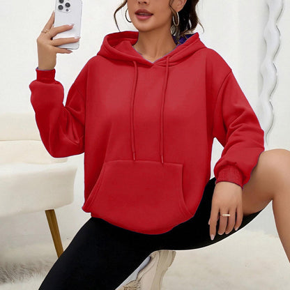 All-matching Loose Drawstring Pocket Sweatshirt Long Sleeve Women