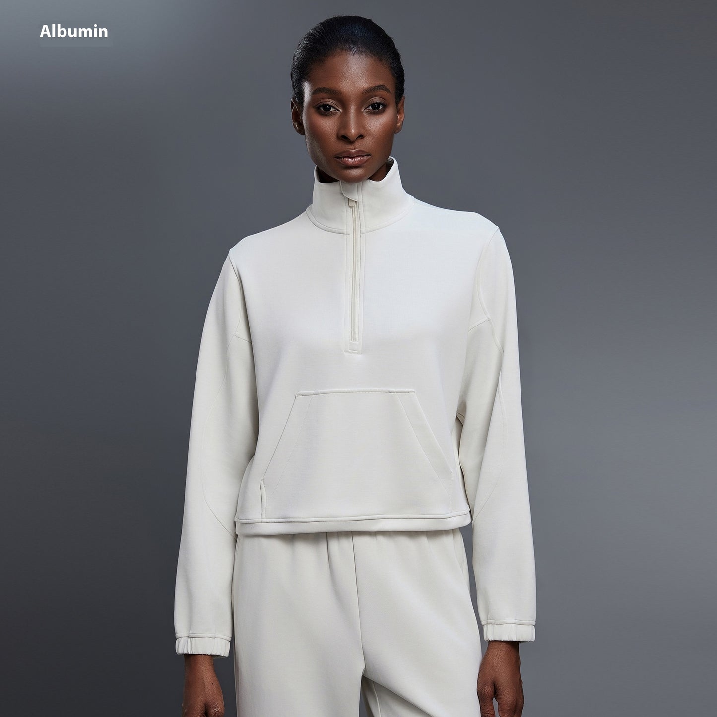 Half Zipped Stand Collar Short Sports Casual Loose Shoulder Long-sleeved Sweater