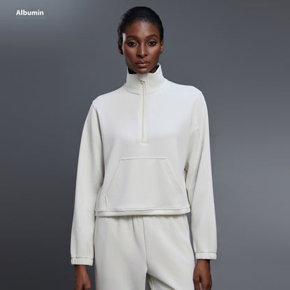 Half Zipped Stand Collar Short Sports Casual Loose Shoulder Long-sleeved Sweater