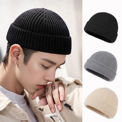 Knitted Cuff Short Fisherman Hat Mens Womens Winter Warm Beanie