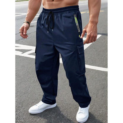 Mens Casual Workwear Pants With Loose Fit And Large Pockets