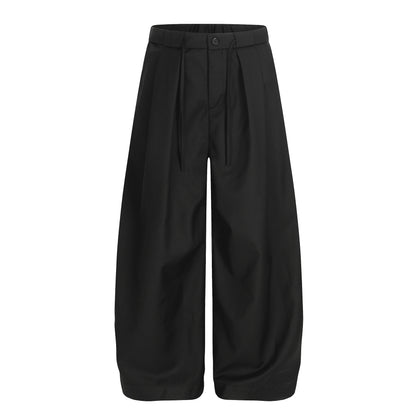 Retro Old Money Inspired Casual Trousers With Unique Pleated Curved Silhouette