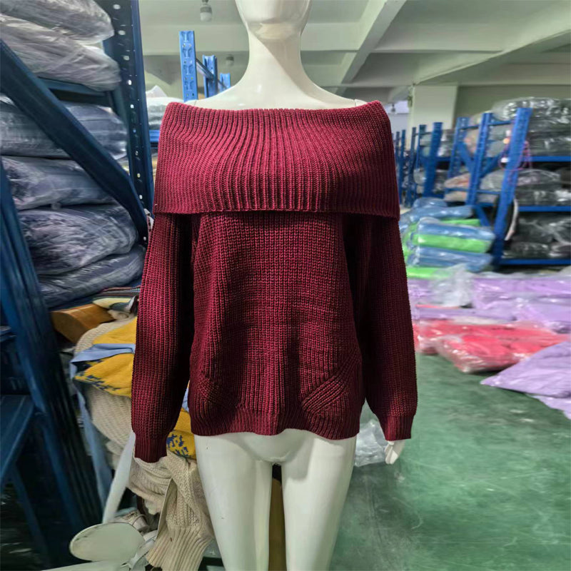 Women's Elegant Off-Shoulder Sweater, Textured Knit Long Sleeve Top For Winter Parties And Vacation