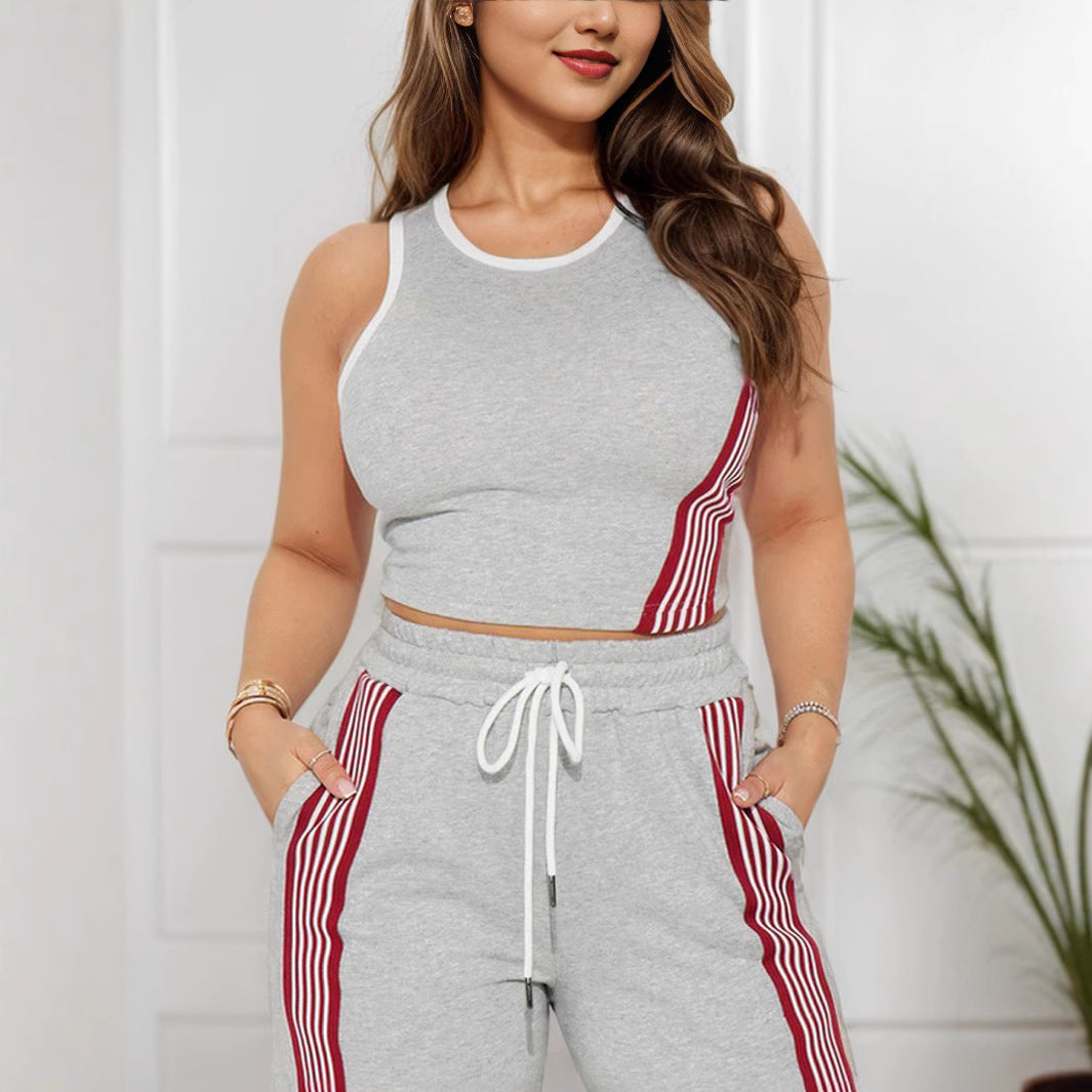 Sleeveless Tight Tank Top And Straight-leg Pants Two-piece Set