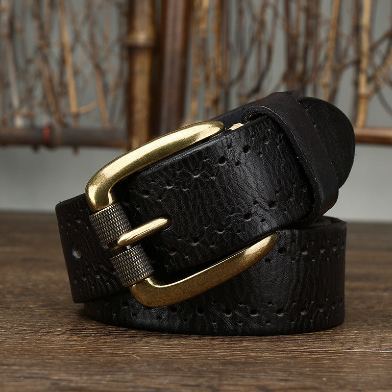 Hollowed-out First-layer Cowhide Pin-buckle Belt For Mengenuine Leather Belt For Jeans