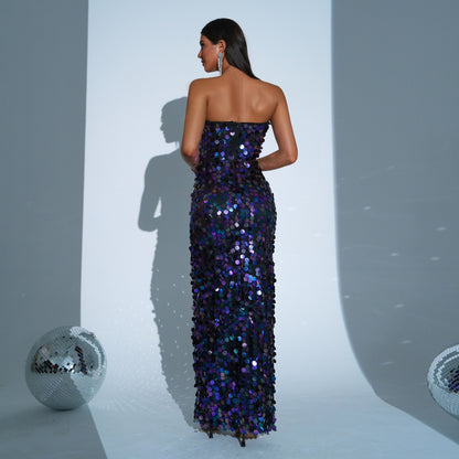 Wrapped Chest Sheath Sequined Evening Dress