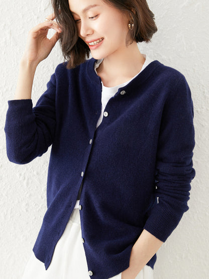 Knitted Pure Wool Round Neck Plain Sweater