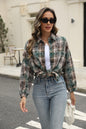 Street Style Plaid Shirt Women's Ripped Top Pocket Long Sleeve Coat