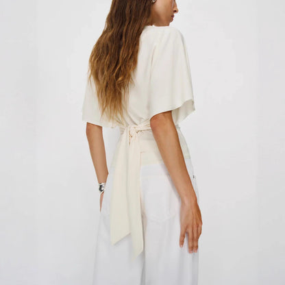 Casual Simple Solid Color Half Sleeves Back Bandage Top