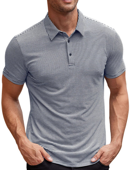 Contrast Color Striped Short Sleeve Men's Summer Loose Lapels