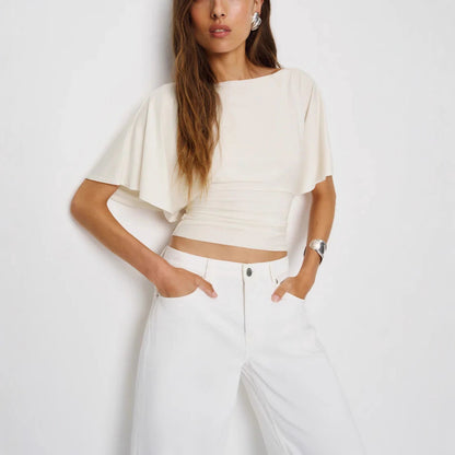 Casual Simple Solid Color Half Sleeves Back Bandage Top