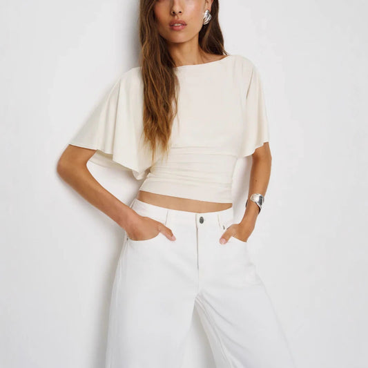 Casual Simple Solid Color Half Sleeves Back Bandage Top